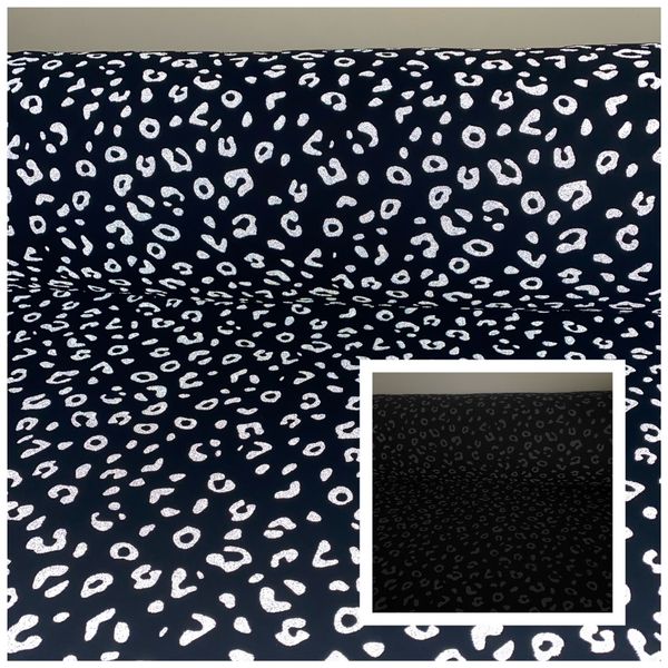 B&oslash;rstet french terry med Reflekstrykk - Leopard, Svart, 260 g/m2