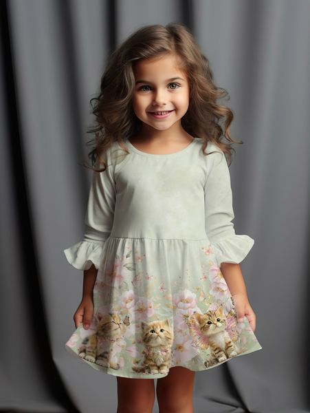 Jersey panel med sirkelskj&oslash;rt Kattunger -St&oslash;rre Barn