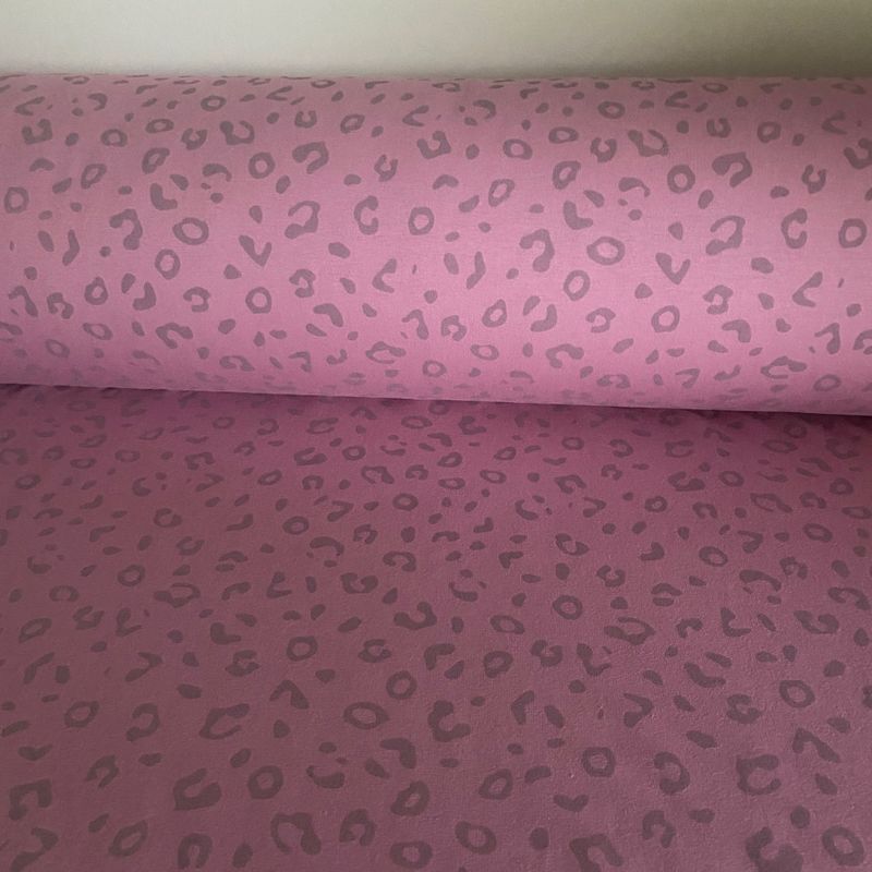 French terry med Reflekstrykk - Leopard, Gammel Rosa