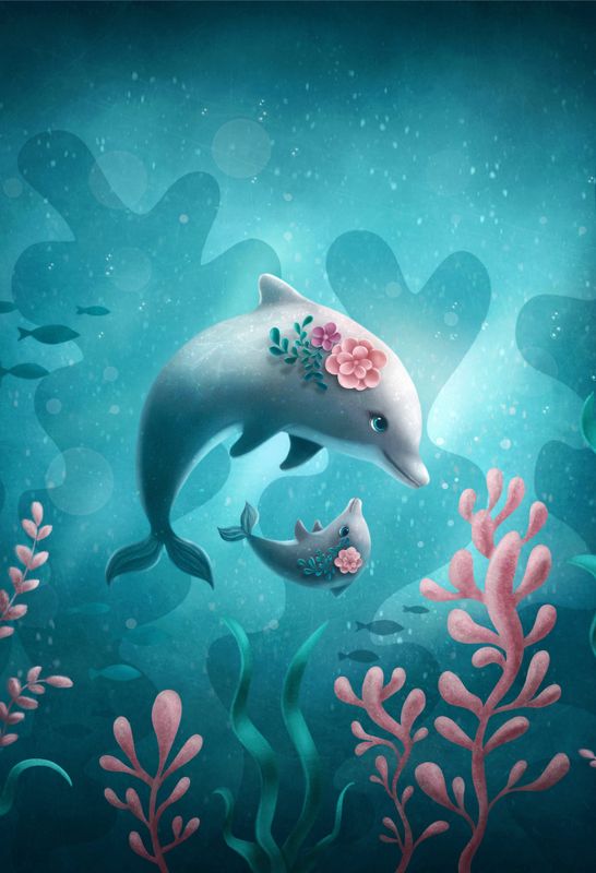 Jersey panel Søt Delfin str. M, 40x60 cm